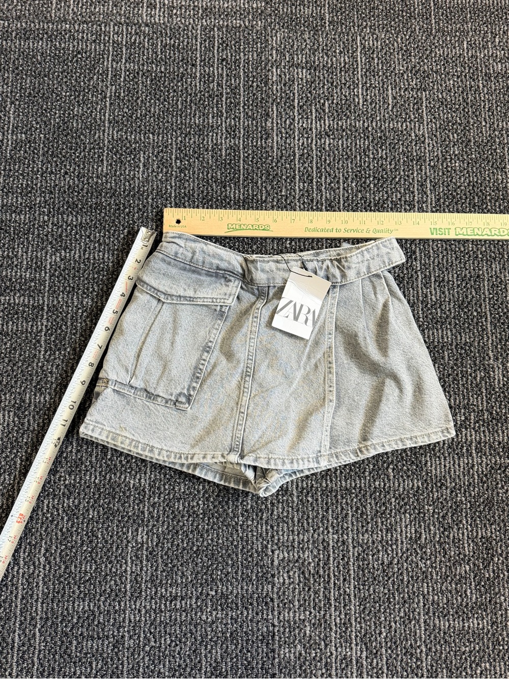 ZARA Denim Skort / Shorts Acid Wash Grey Size 10 NWT